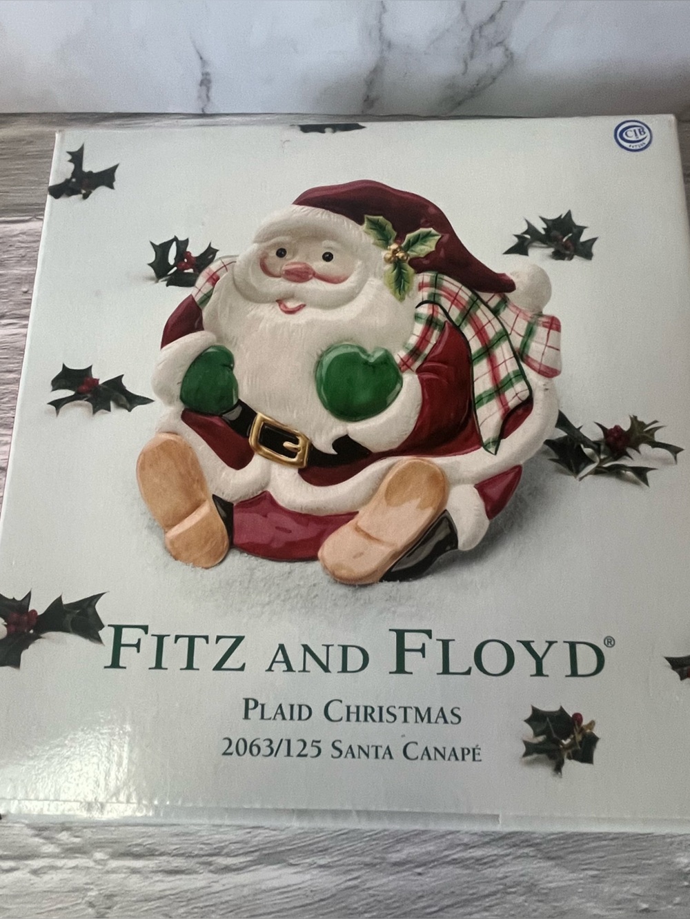 Vintage New Fitz and Floyd Plaid Christmas Santa Canape Plate